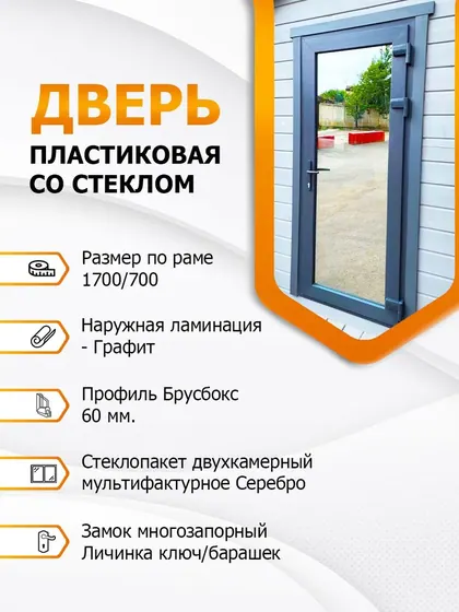 Дверь входная пластиковая со стеклом (MF Silver) Графит 1700х700